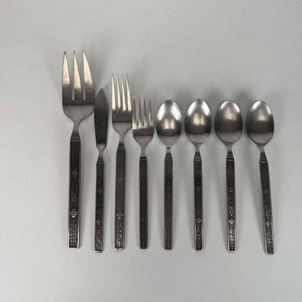 Nasco Kashmir‎ Vintage MIX LOT OF 8 Stainless Korea FORK SPOON SERVING